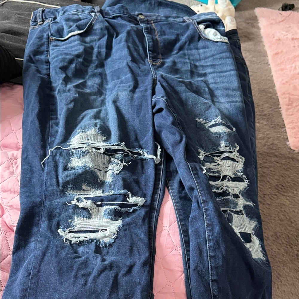 American Eagle Outfitters Dark Blue Distressed Skinny Jeans